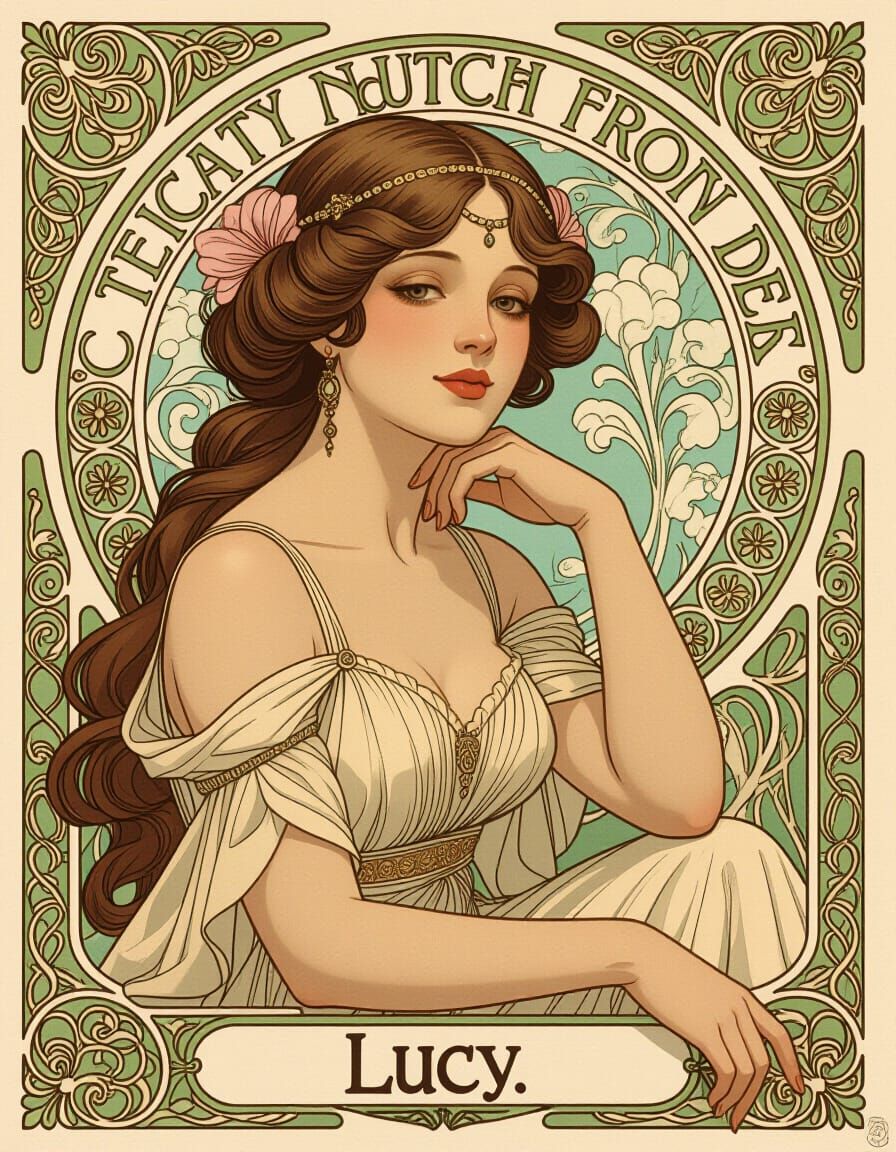 Elegant Woman Posing, Art Nouveau Illustration