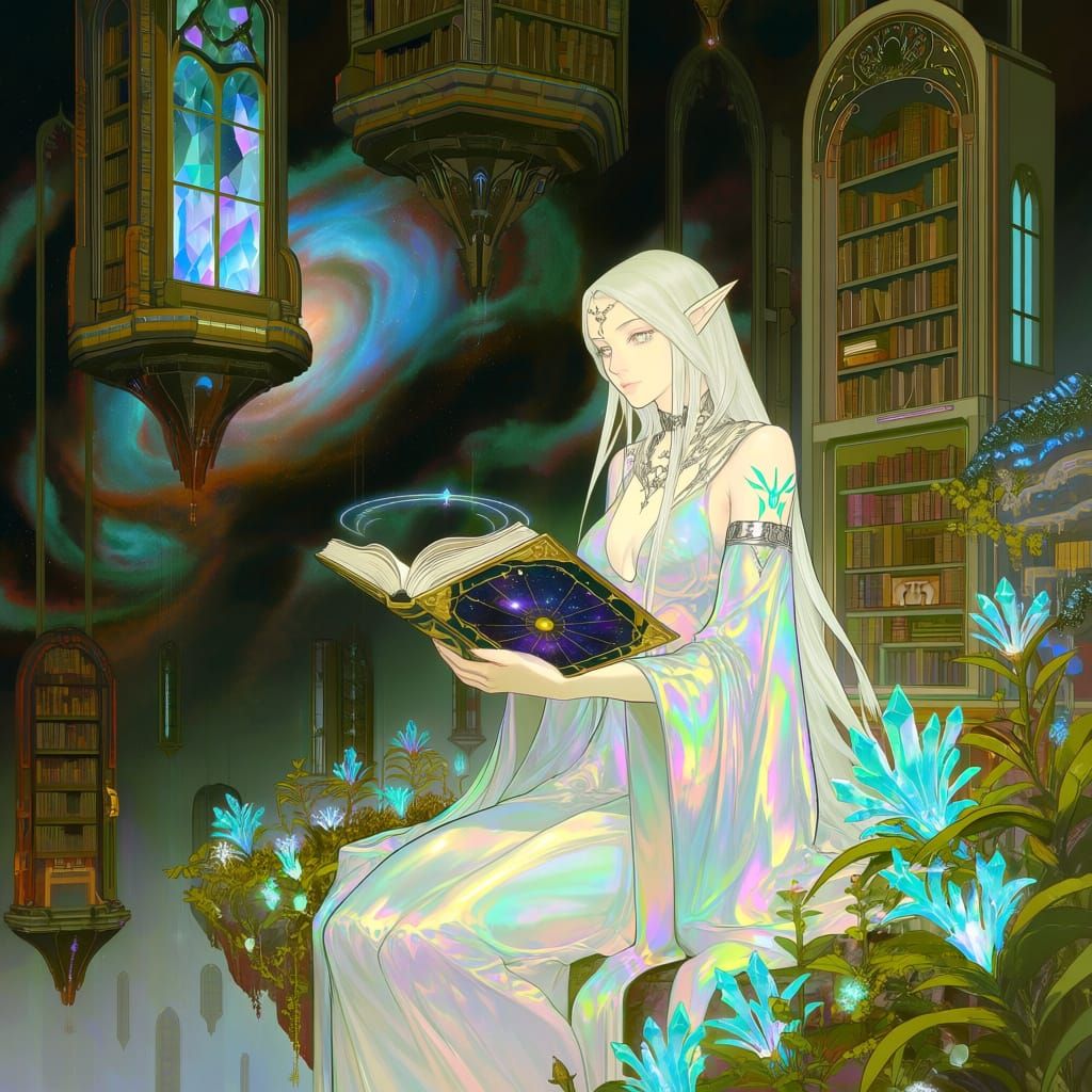 Ethereal Elf Reading in Floating Library