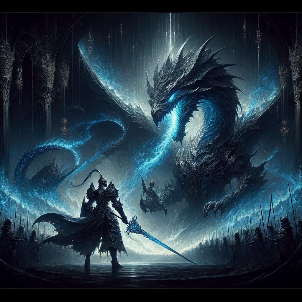 Knight vs Dragon: Epic Fantasy Showdown in Noir Style