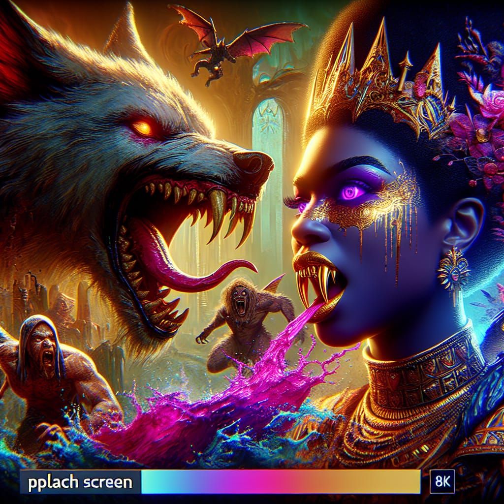 Mythical Battle in the Metaverse: Detailed Matte Painting