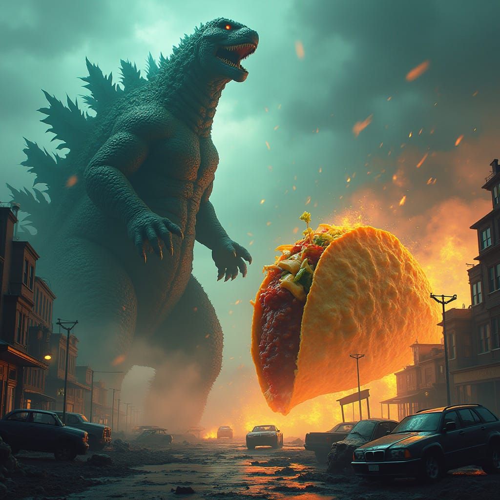 Colossal Gods Clash in Epic Cityscape Battle