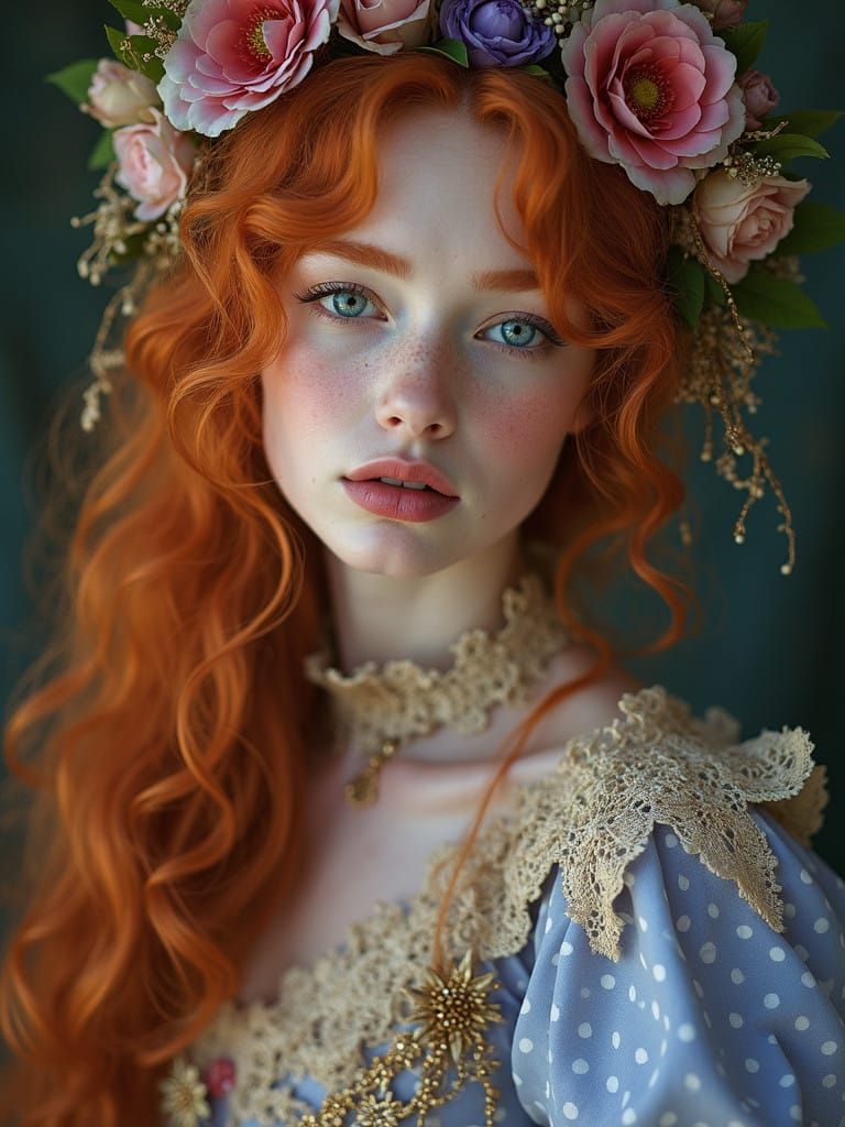 Enchanting Lady in Whimsical Florals and Lace