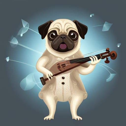 Pug Plays Violin in Abstract Vector Style