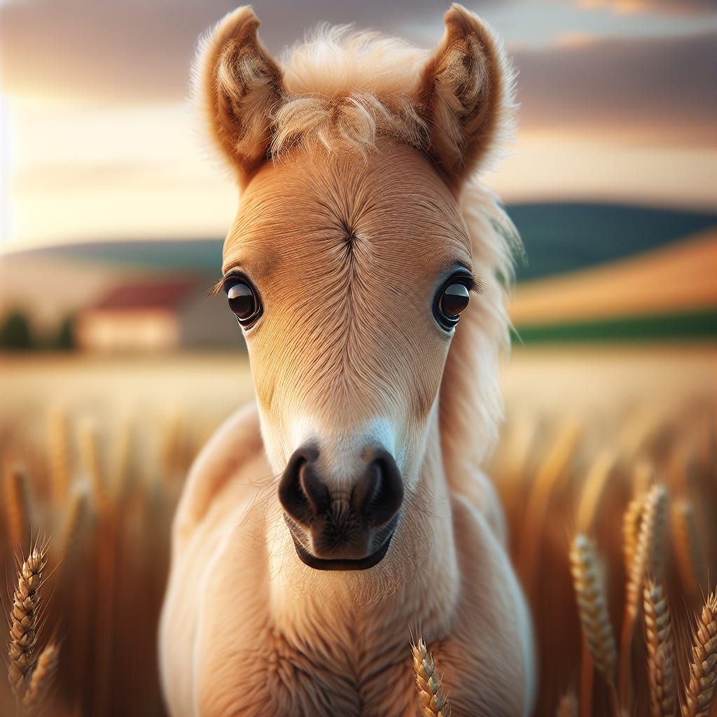 Cute Palomino Foal in Wheat Field