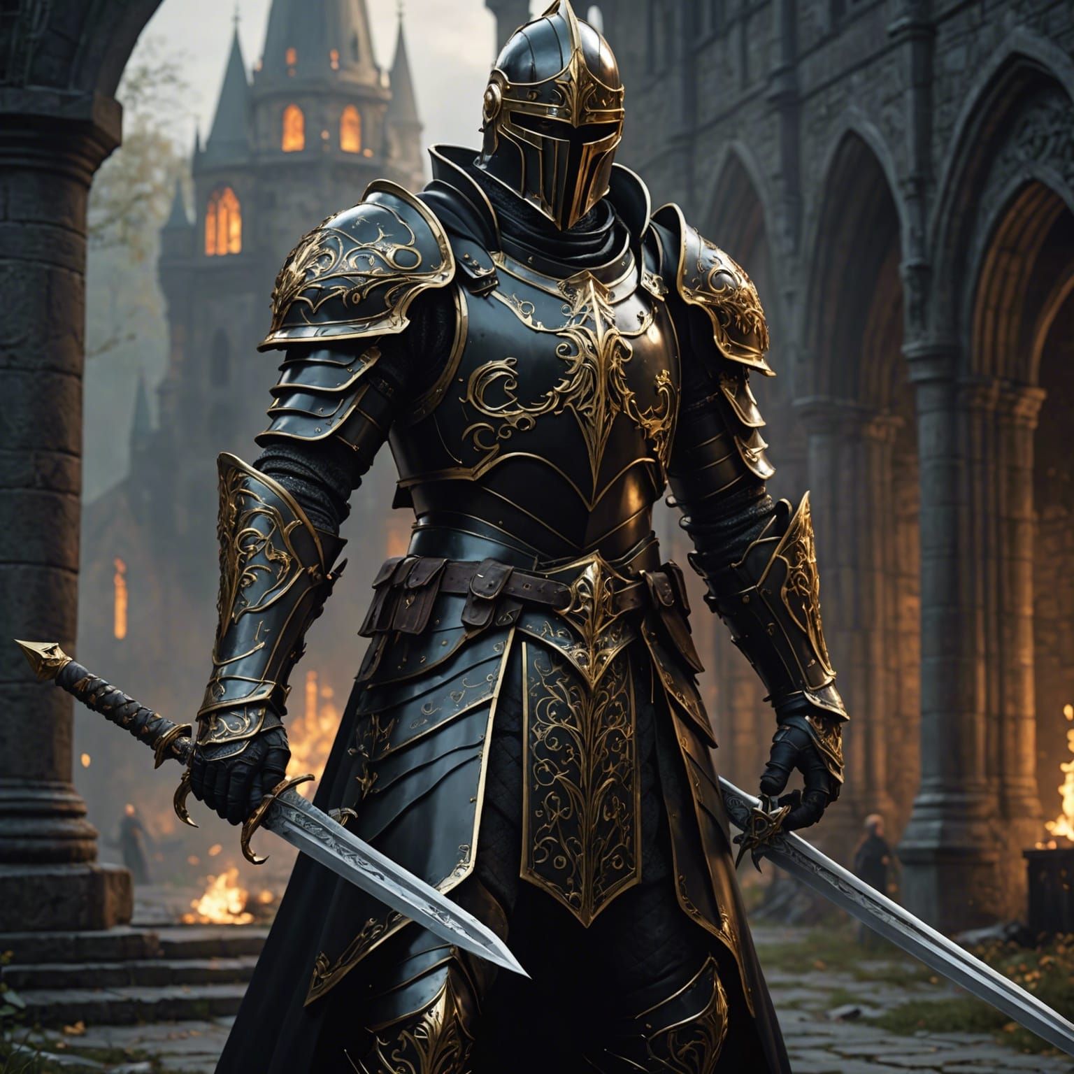 Hyperdetailed Knight in Black Gothic Armor, Dark Fantasy Art