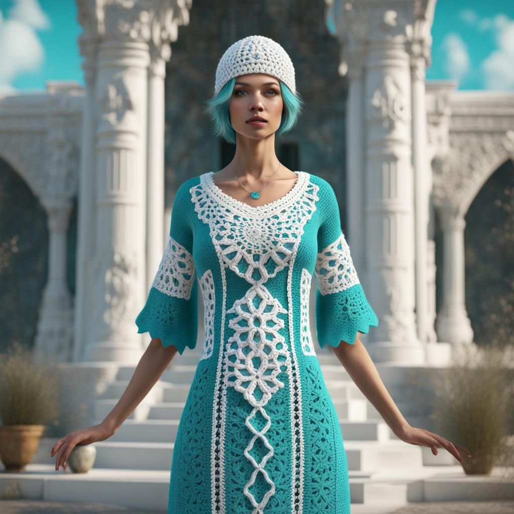 Crochet Dress with Granny Squares in Digital Painting