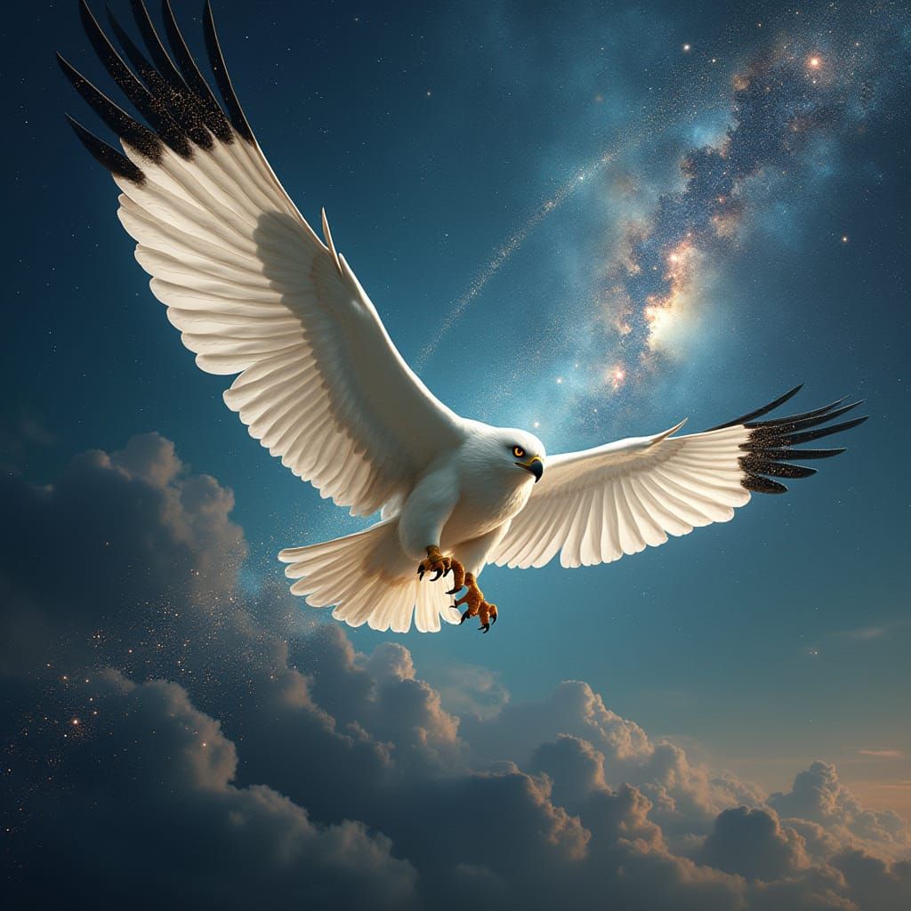 Hawk Soaring Through Nebula in Fantasy Art Style