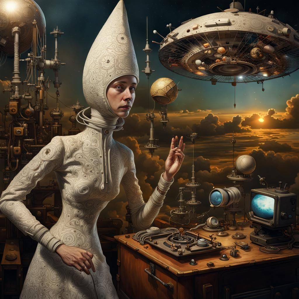 Magical Surreal Spaceships Orbiting in Deep Space