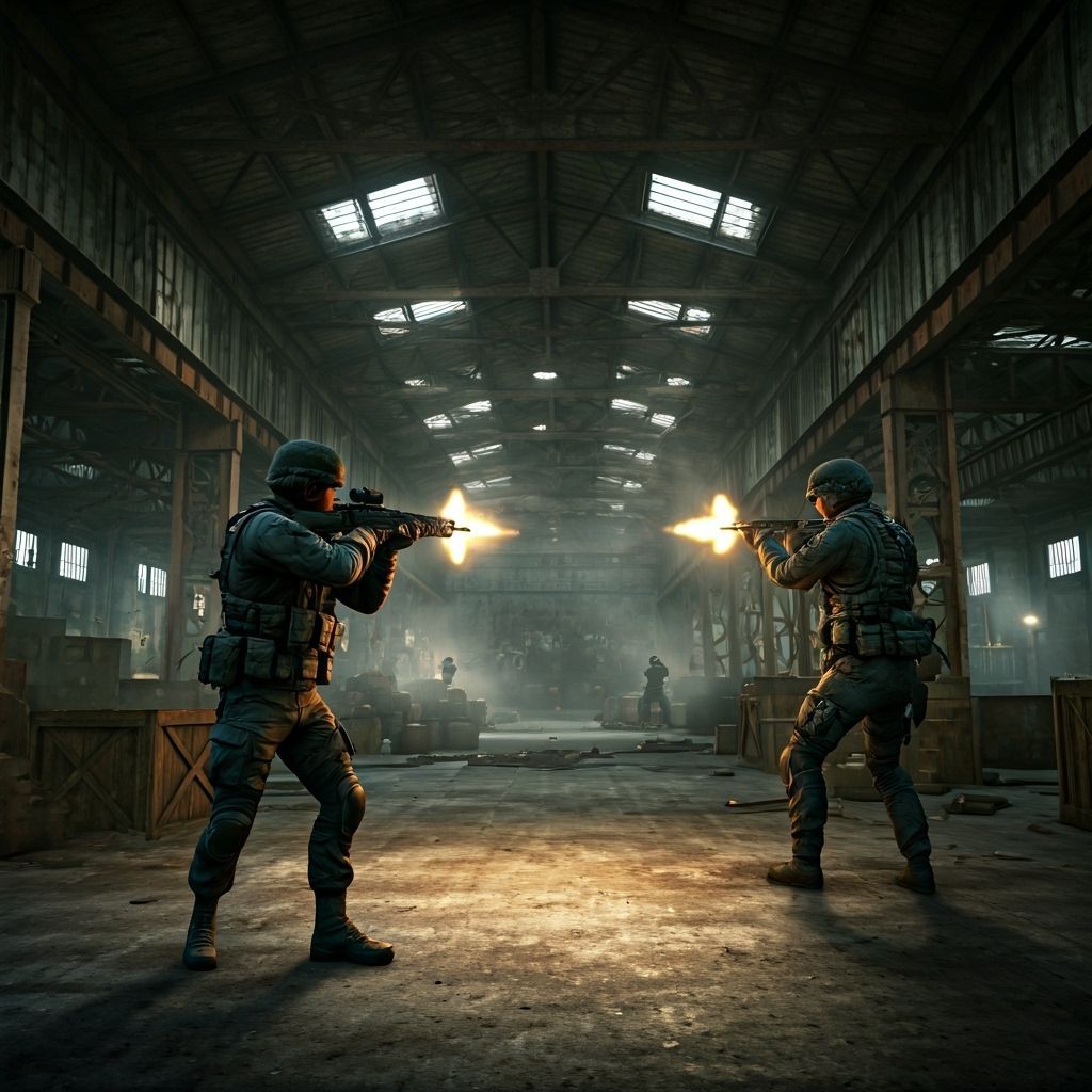 Intense Warehouse Gunfight Scene