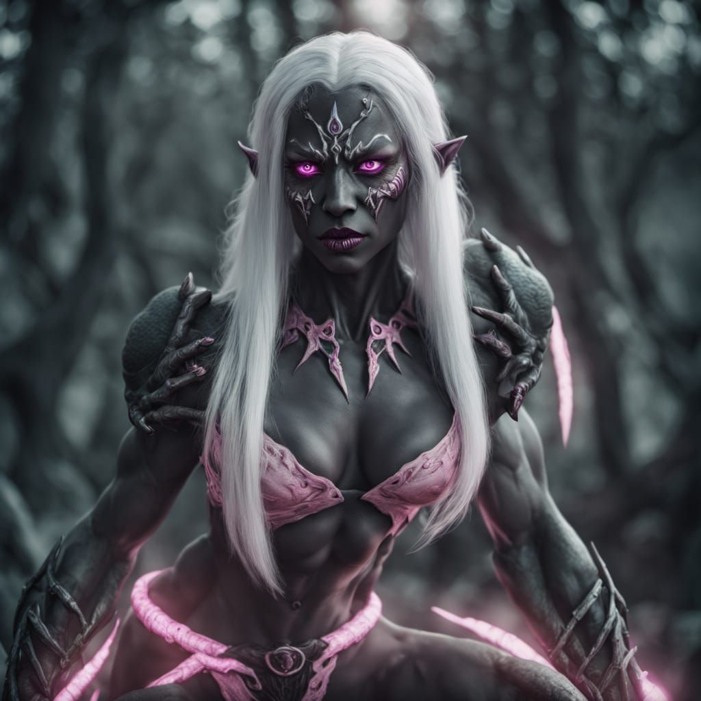 Cinematic Portrait of a Muscular Drow Woman