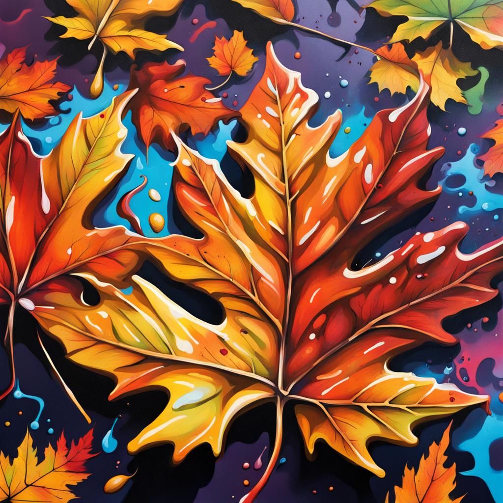 Autumn Leaves in Graffiti Splash Art Style