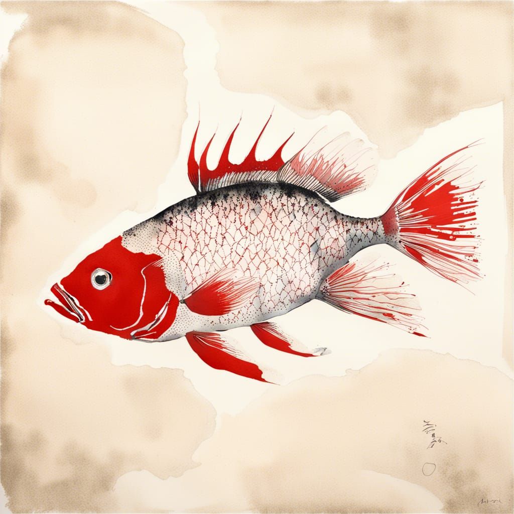 Red Emperor Fish in Gyotaku Style
