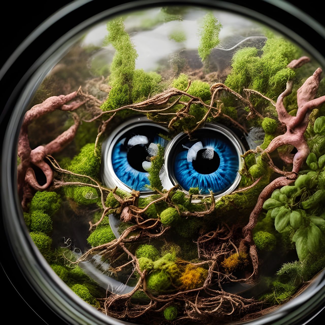 Creepy Eyeballs in Terrarium Jar, Hyperrealistic Style