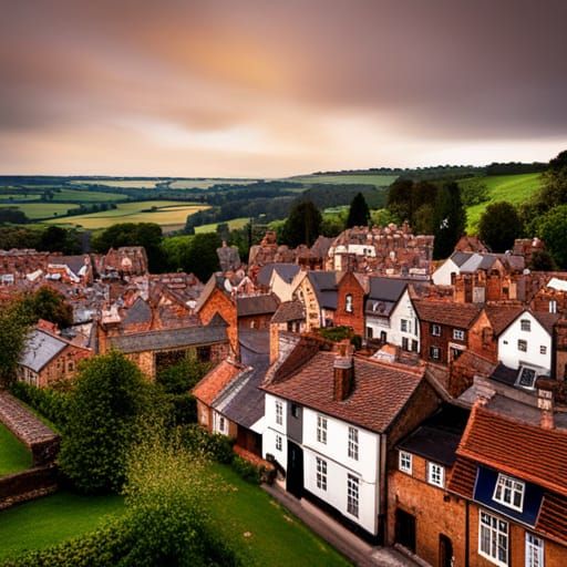 Picturesque 1800's English Village at Sunset