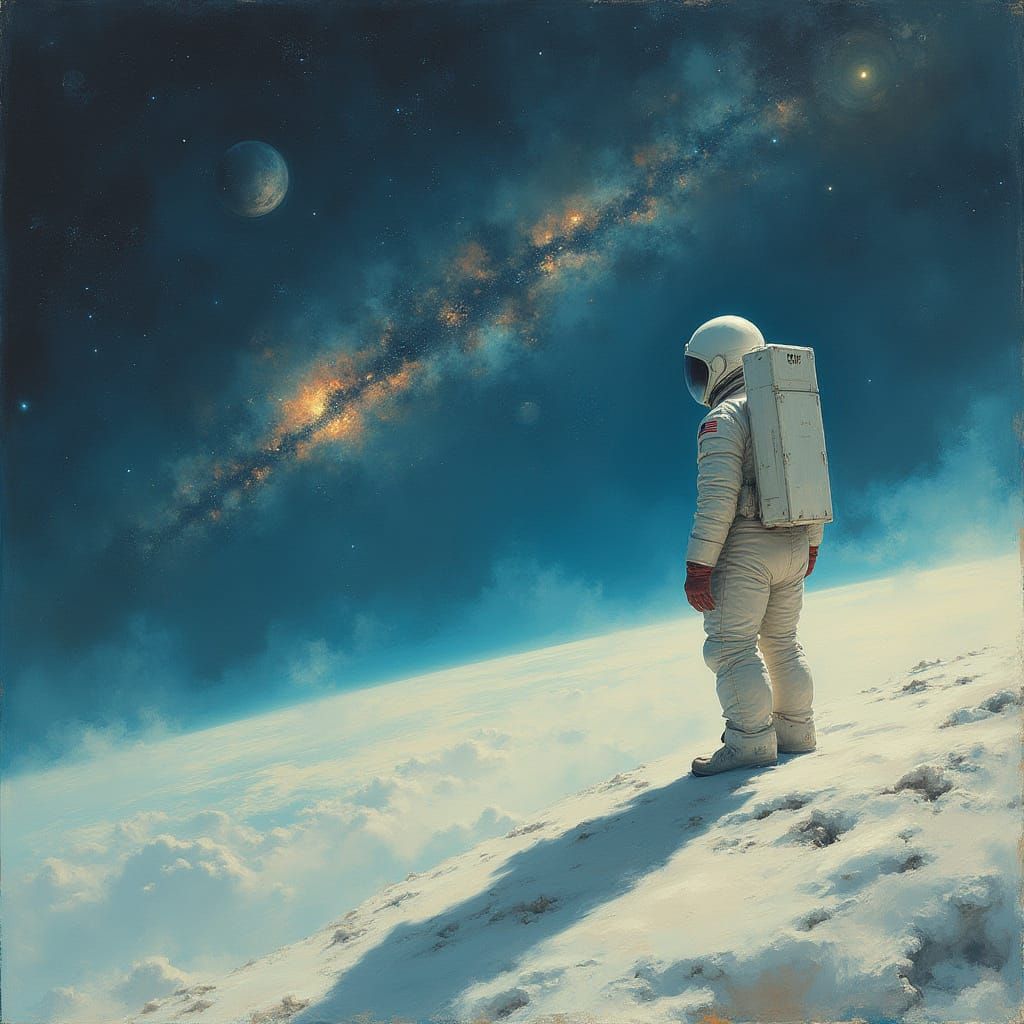 Astronaut Contemplates Nebula in Serene Space Scene