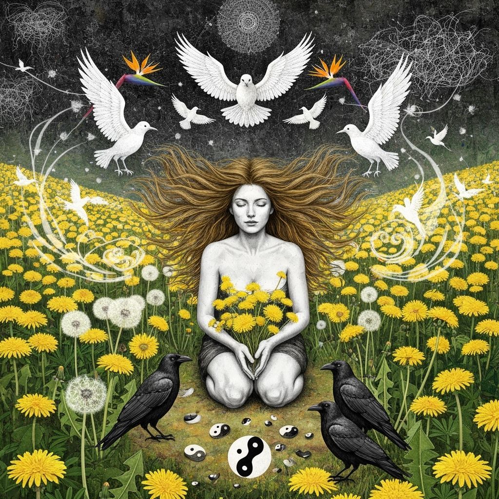 Woman in Lupine Field: Etching and Aquatint