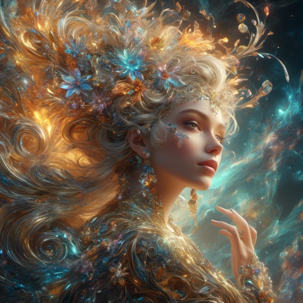 Crystal Woman with Fractal Gems in Ornate Style