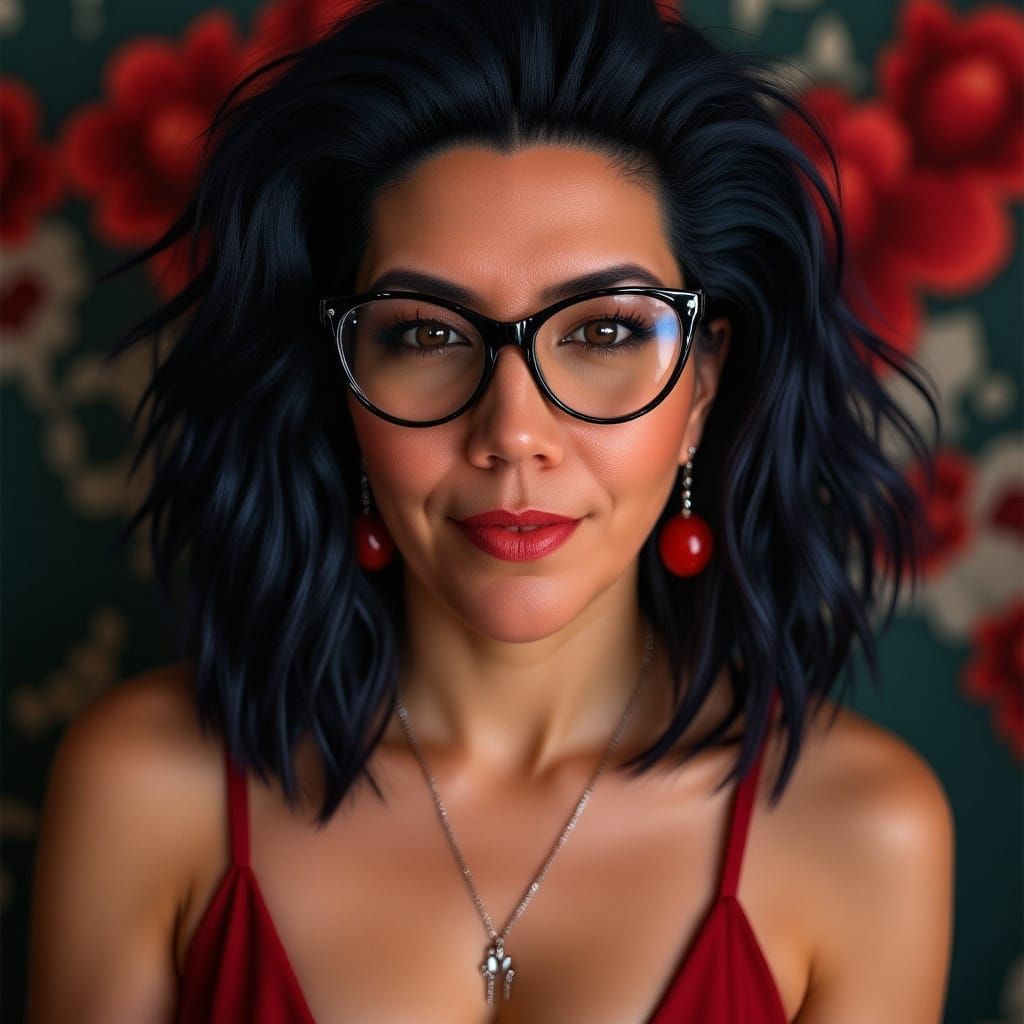 Flirty Woman in Seductive Red Dress