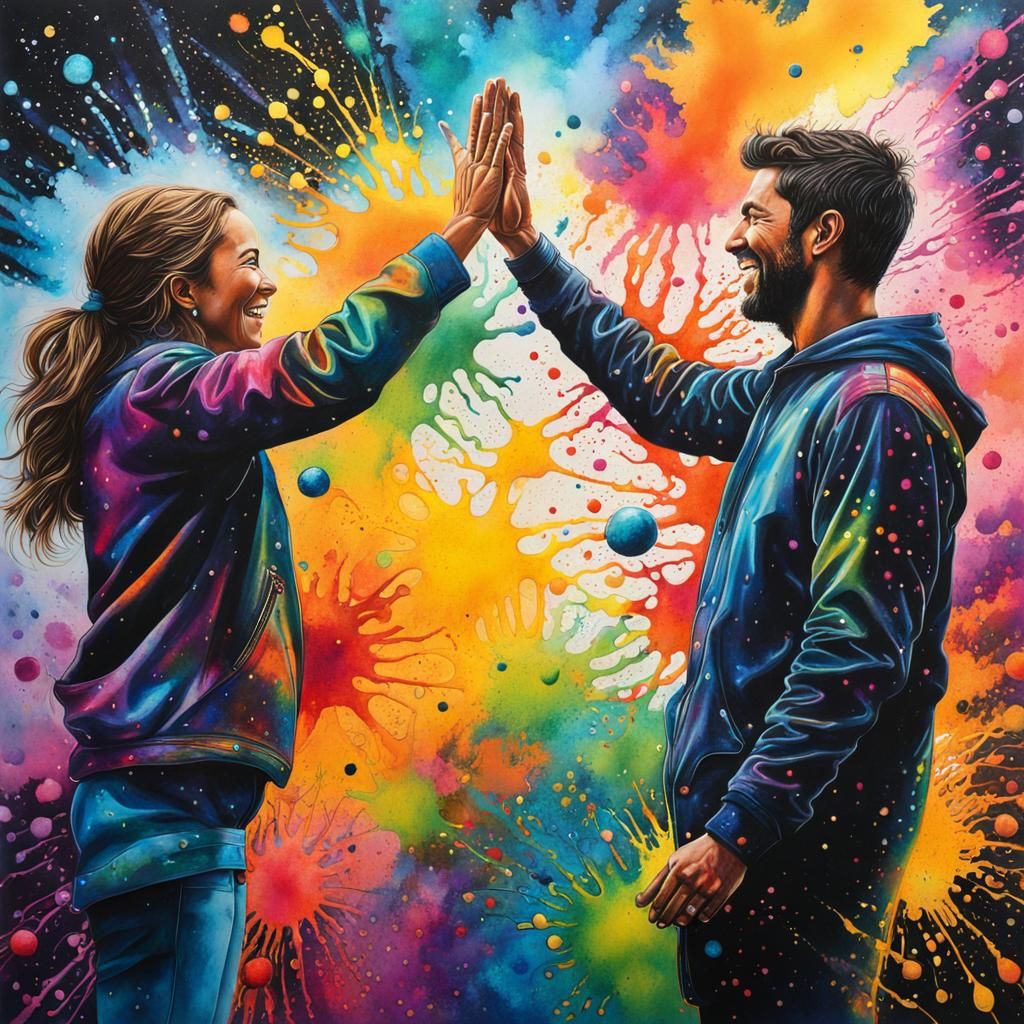 Vibrant High Five in Wet Watercolor Style
