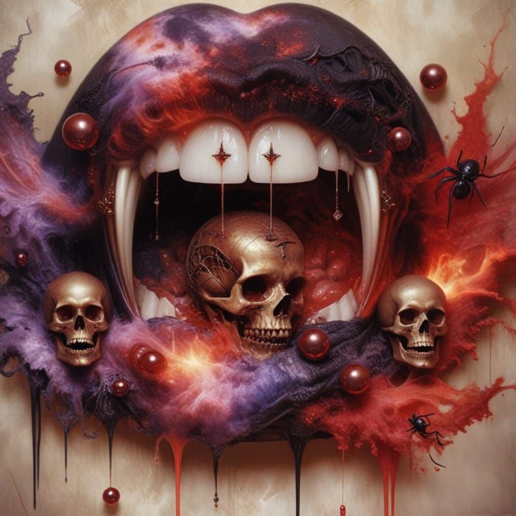 a luscious mouth in the shape of an Addams family atmosphere...