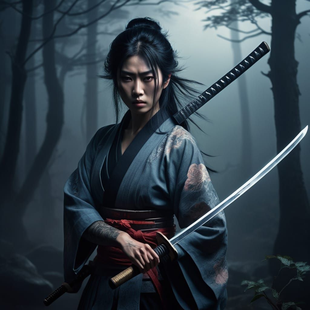 Warrior Woman in Dark Fantasy, Anime Art