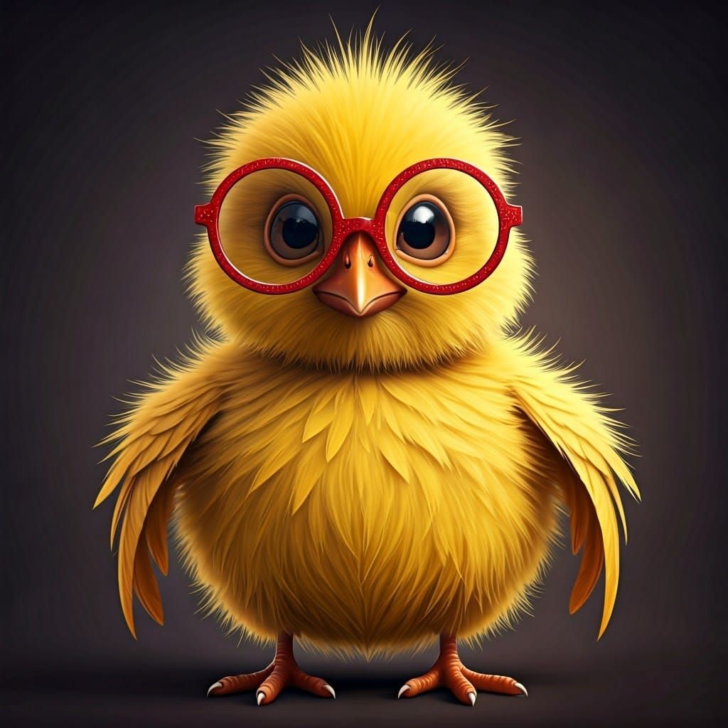 Glittered Chick Caricature with Red Glasses