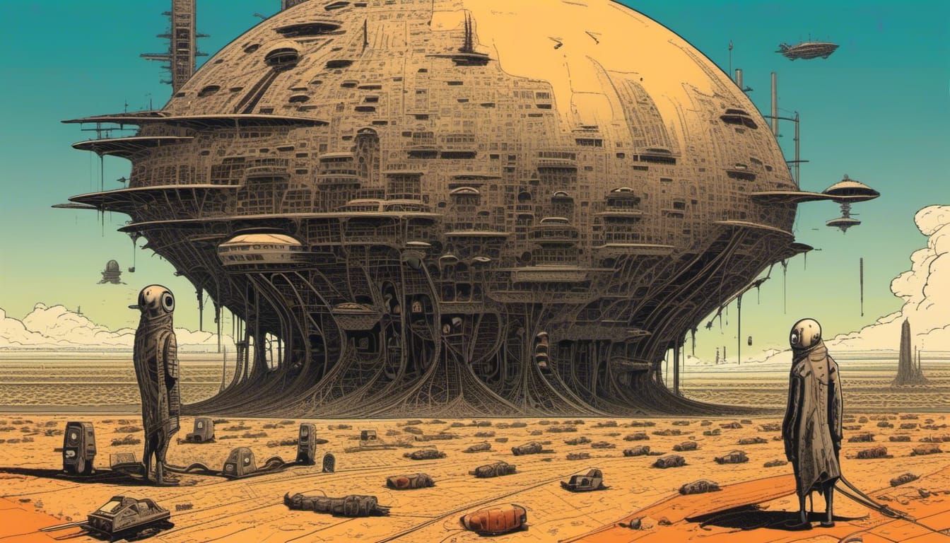 Cosmic Retro Sci-Fi Mercenaries in Dystopian City