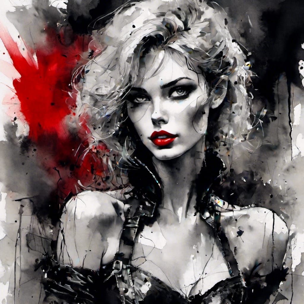 Striking Woman Portrait in Sardax Style with Red Accents