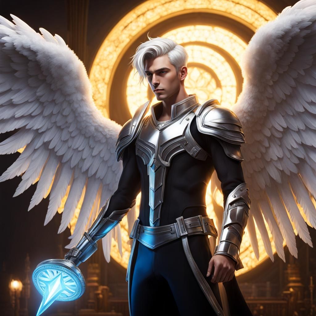 Multi-Armed Angelic Figure with Platinum Hair