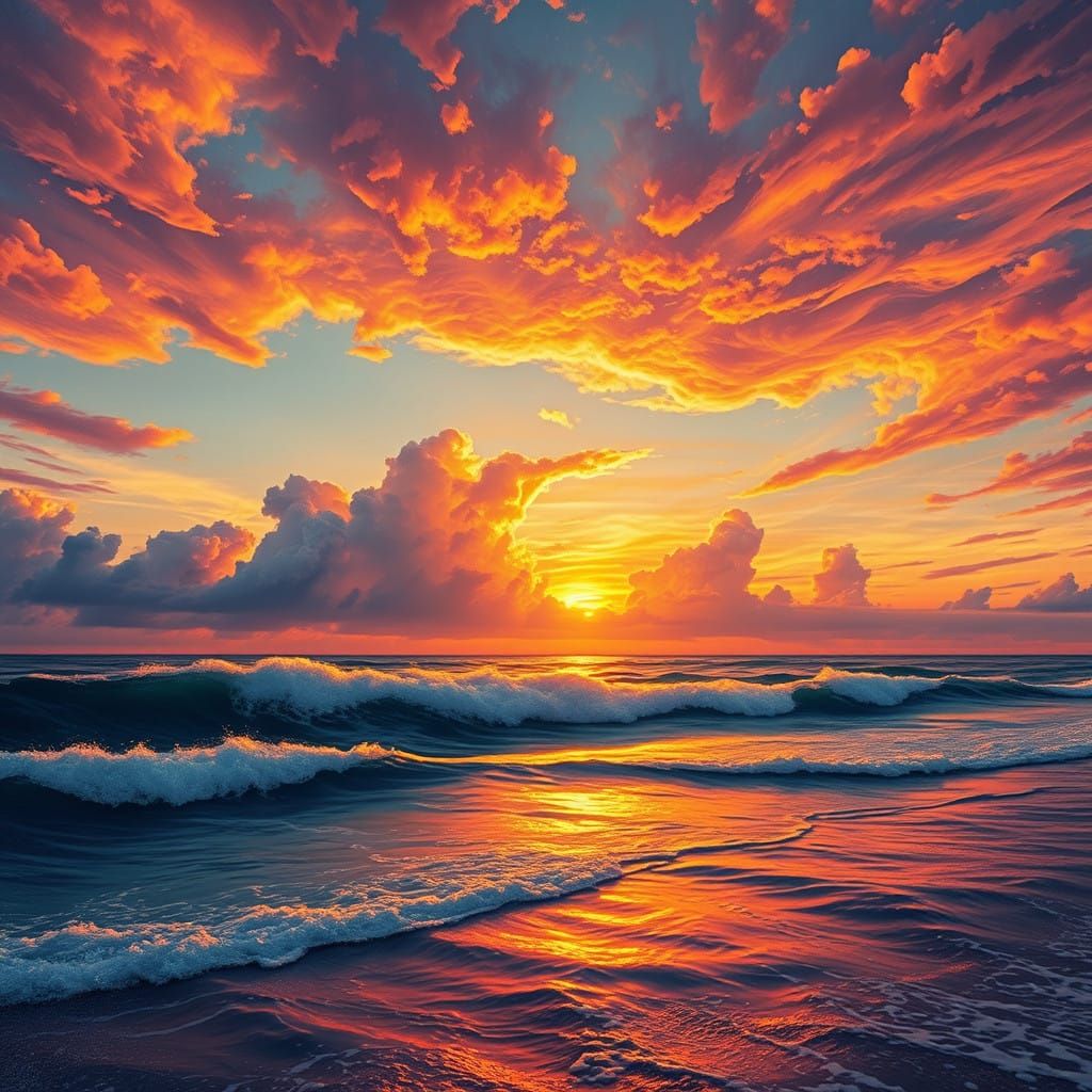 Dreamlike Seascape with Swirling Sunset Hues