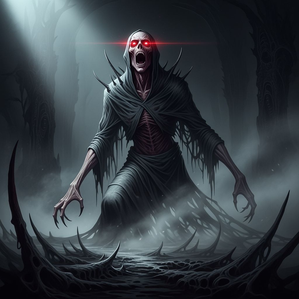 Horrifying Ghoul Screaming in Eerie Mist