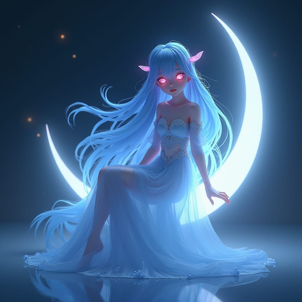 Female on a crescent moon