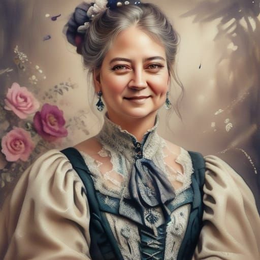 Victorian Lady in Parlour, Watercolour Portrait