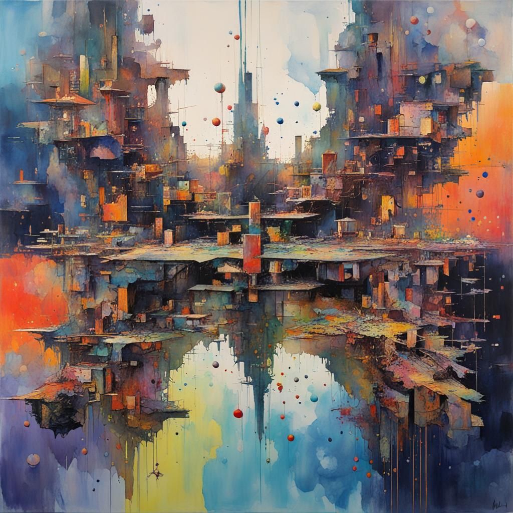 Abstract Upside-Down Scene in Acrylic Watercolor
