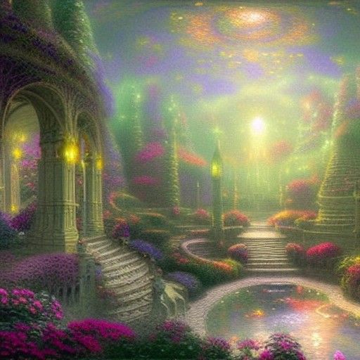 Ethereal Glass Palace in a Sunny Elven Landscape