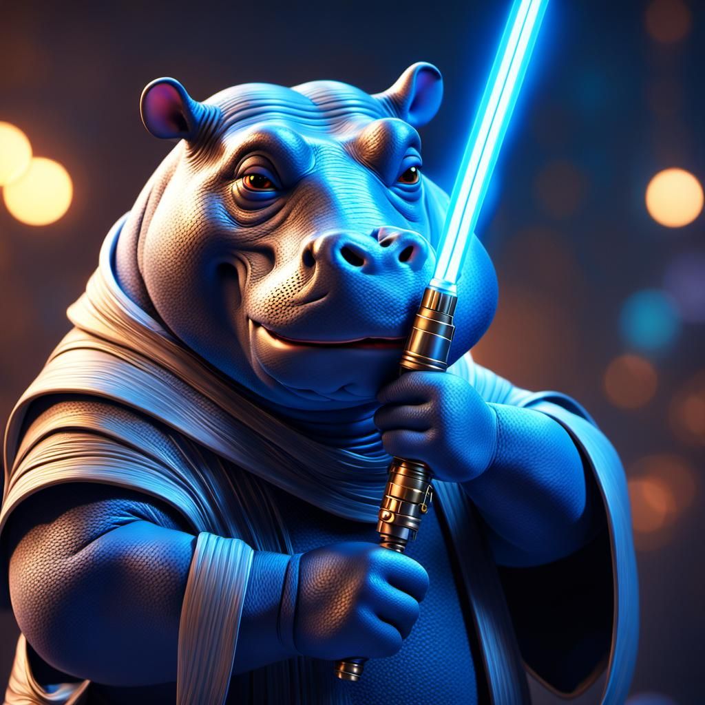 Female Hippo Jedi Master in Pixar 3D Style