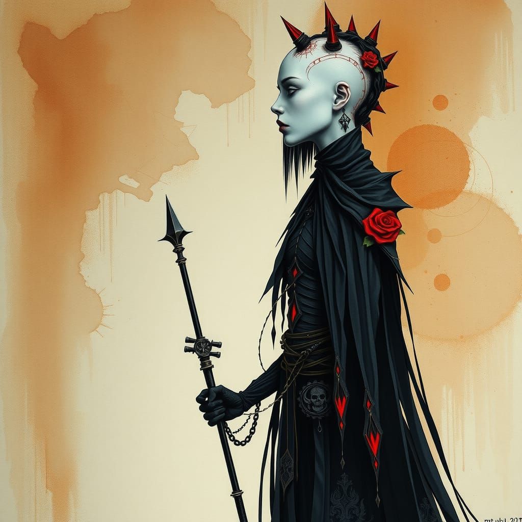 Stylized Gothic Woman in Grimdark Cyberpunk Style