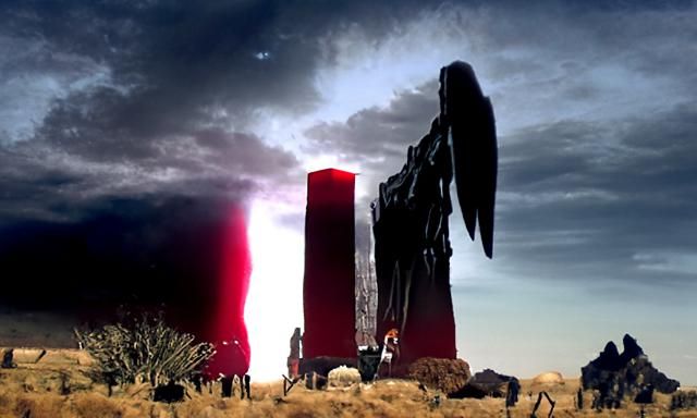 Angel of Death with Red Aura in Sky
