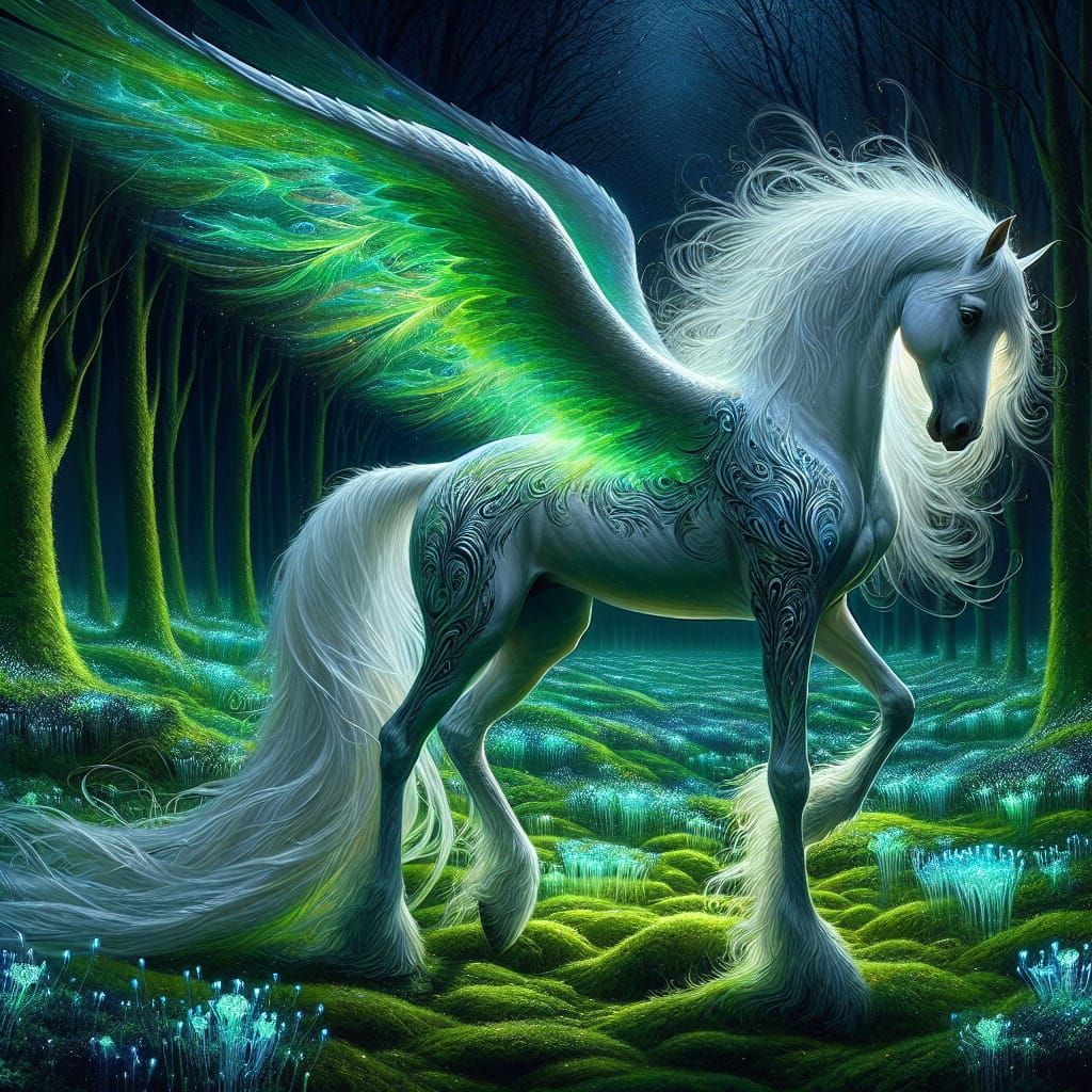 Mystical Winged Horse in Enchanted Forest