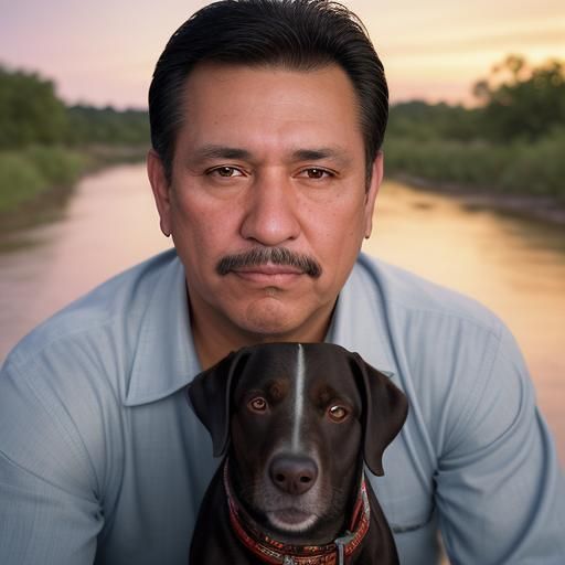 Tejano Man and Dog at Rio Grande Sunset