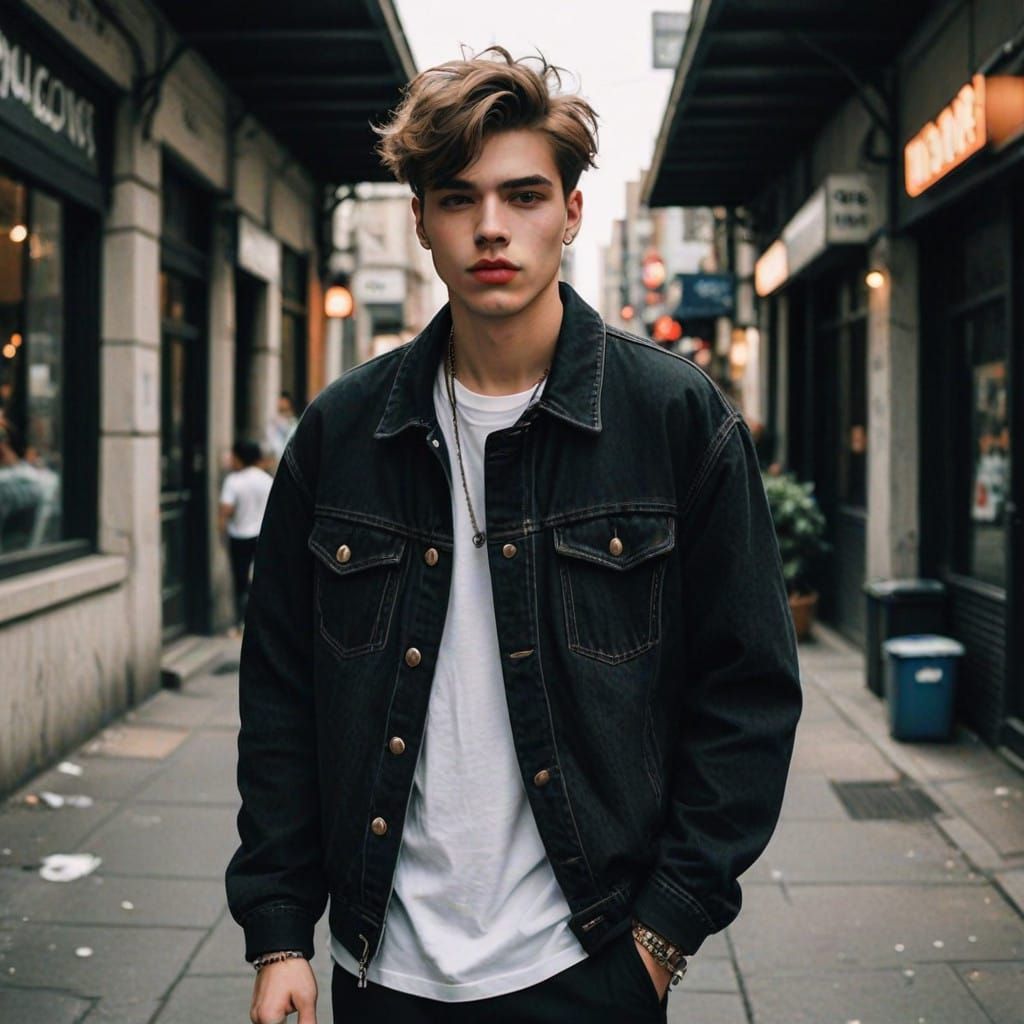 Handsome Young Guy in Trendy Grunge Outfit