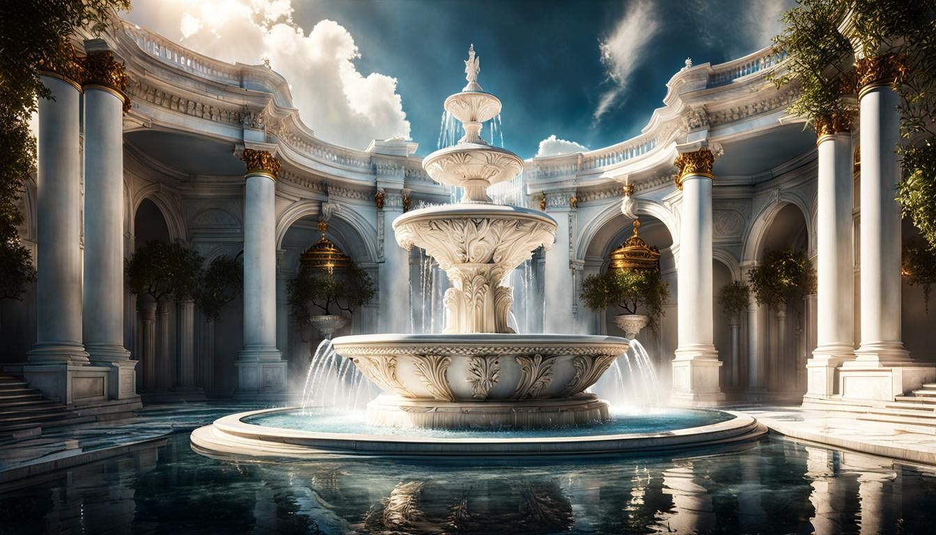 Classical Marble Water Fountains with God Rays