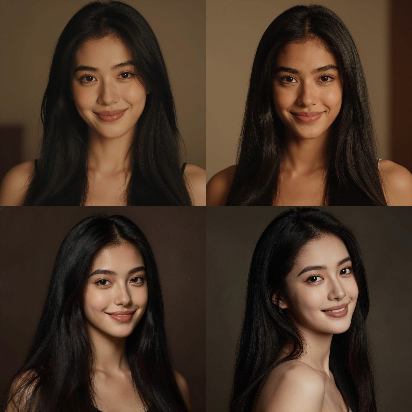 Young Woman with Long Black Hair and Seductive Gaze