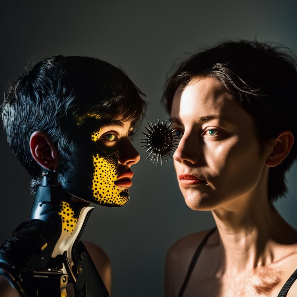 Surreal Mirror Portrait with Ferrofluid and Shadows