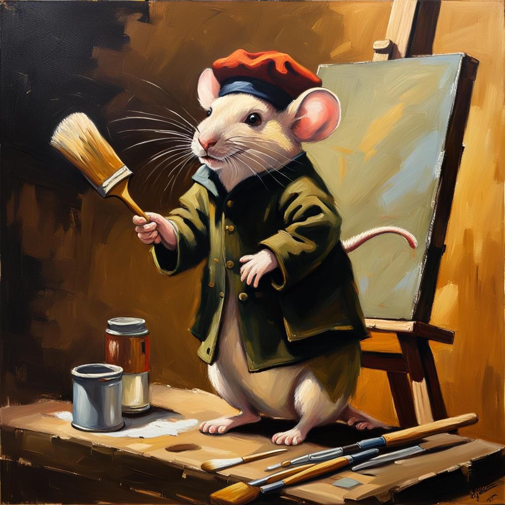 Mouse Artist Painting in Gurney Style