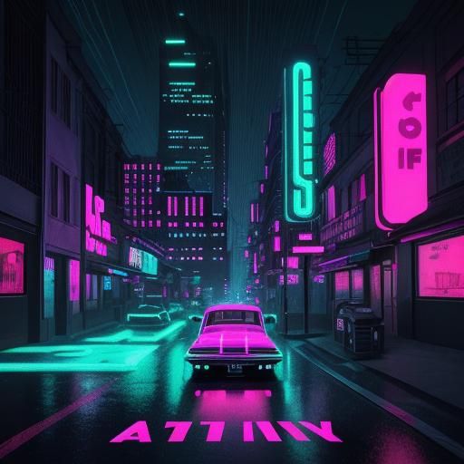 Neon Synthwave Vinyl Record Sleeve in City Alley