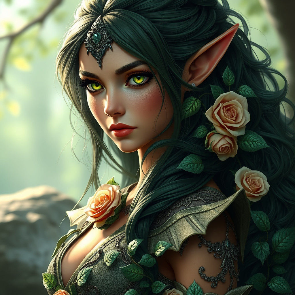 Green-Scaled Elf Princess in Fantasy Gown