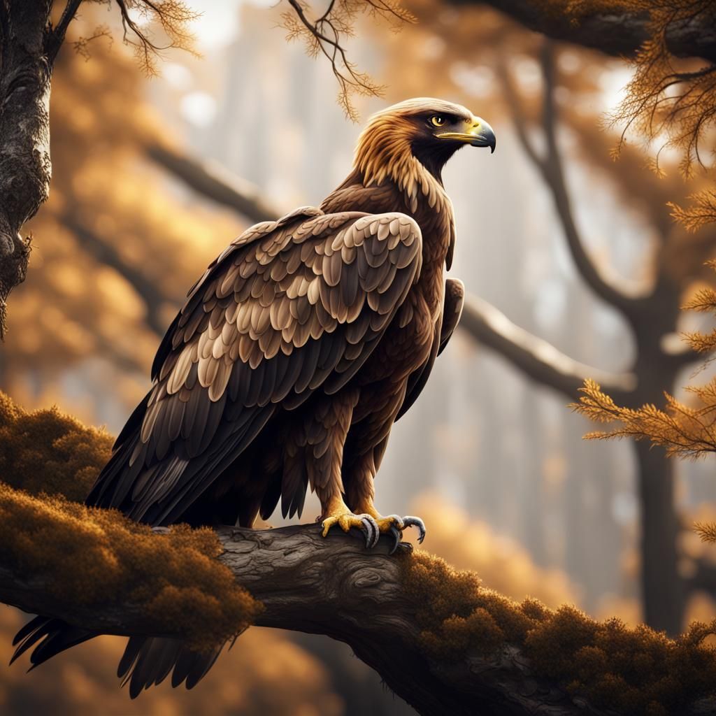 Golden Eagle Close-Up: Detailed Matte Painting