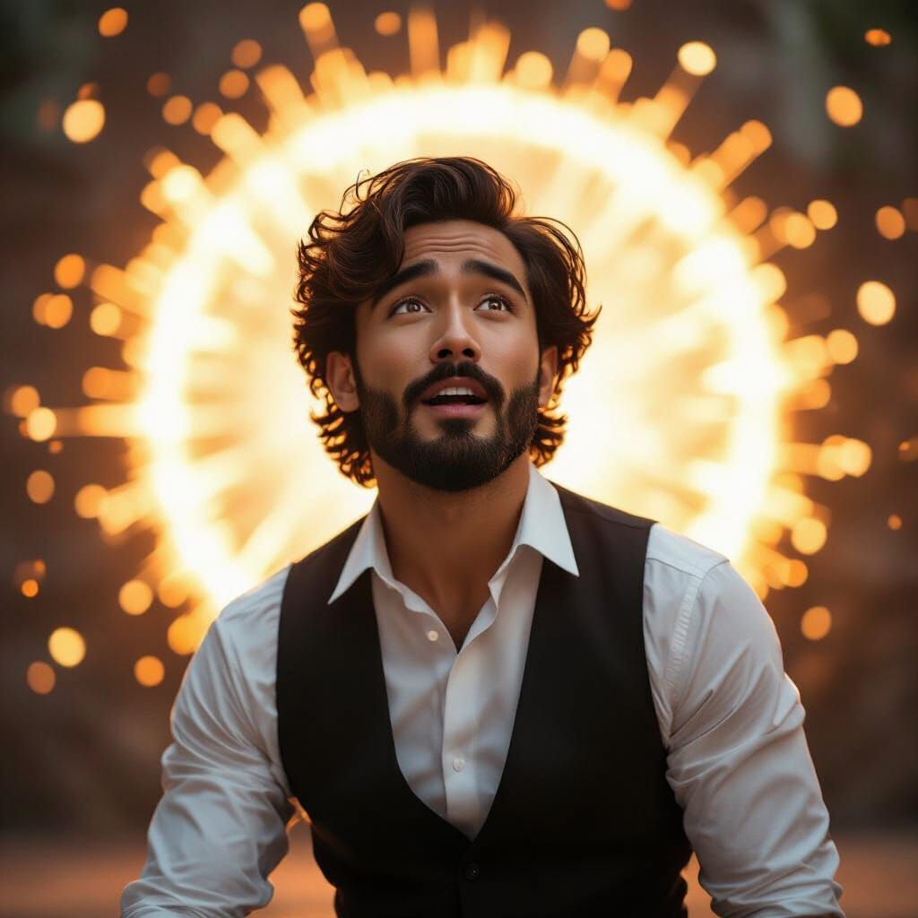 Man Interacts With Shimmering Portal in Photorealistic Style