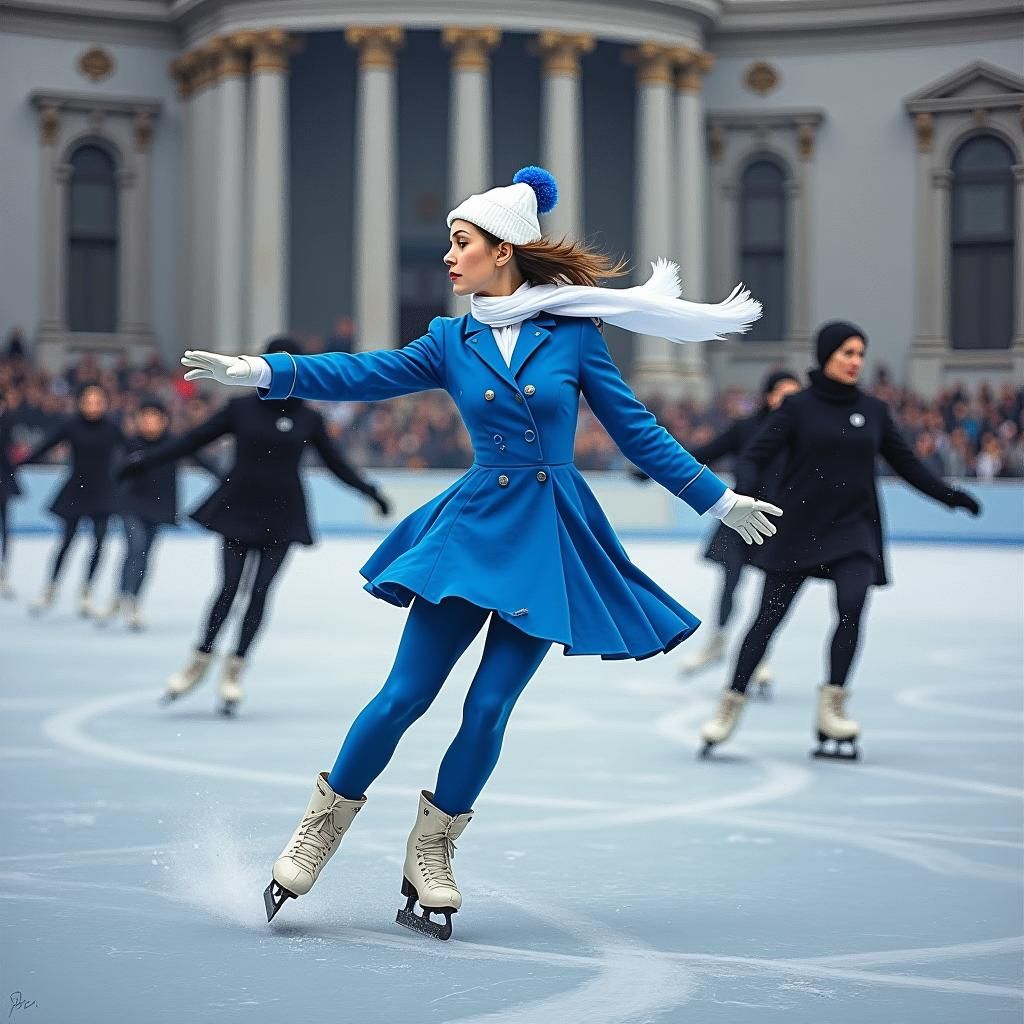 Dynamic Ice Skaters in Expressive Impasto Style